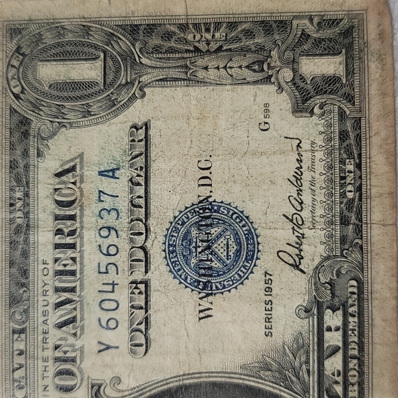 Silver Certificate-1957 One dollar bill with blue seal - Picture 2 of 4